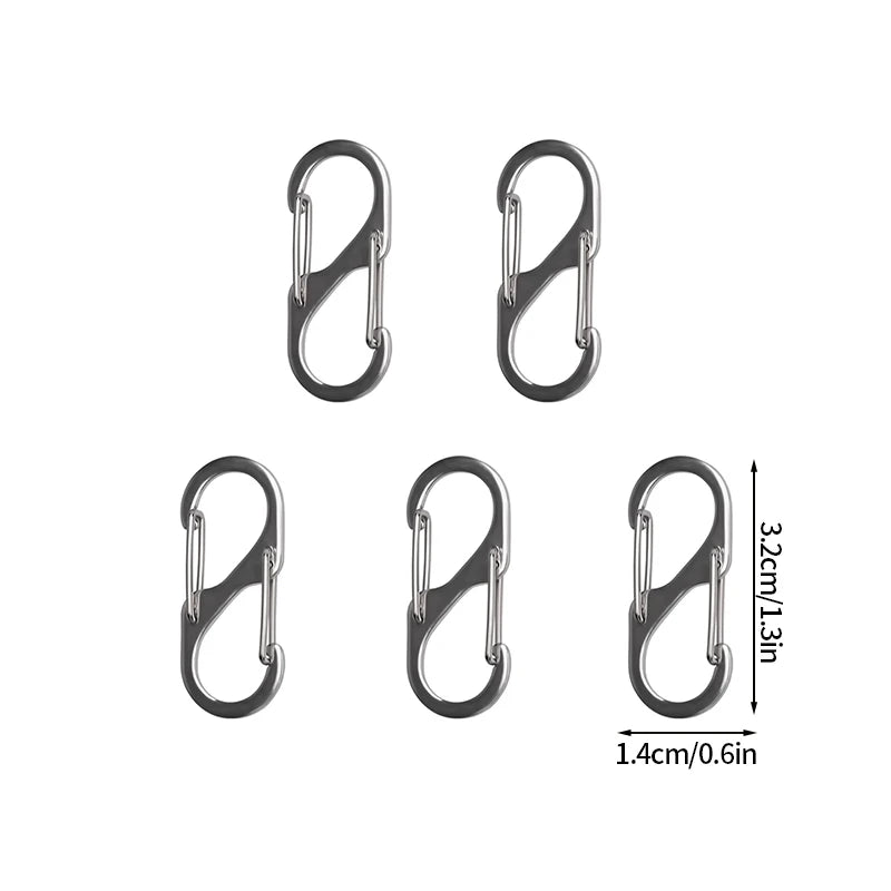 5PCS Tactical S-Type Carabiner Hooks – Mini Aluminum Keychain Clips for Camping & Hiking